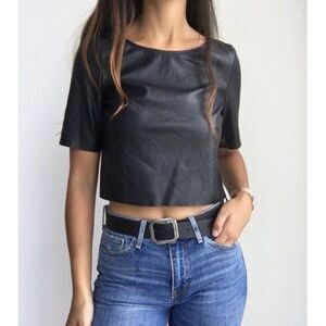 2/$30 Faux Vegan Leather Short Sleeve Crop Top Divided H&M Black
